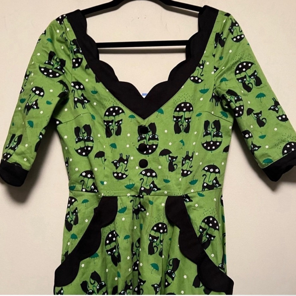 Voodoo Vixen Katniss Raining 1950s Pin Up Vintage Green Small Cat Dress … - Picture 3 of 5